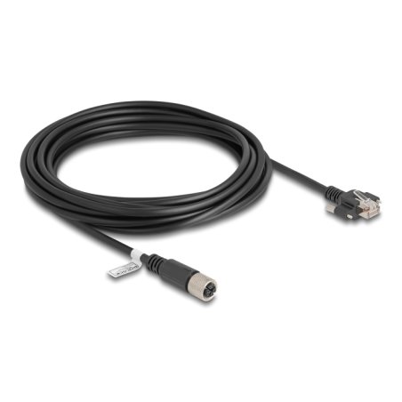 Delock M12 Kabel X-kodiert 8 Pin Buchse zu RJ45 Stecker mit Schrauben Cat.6A S/FTP 5 m schwarz