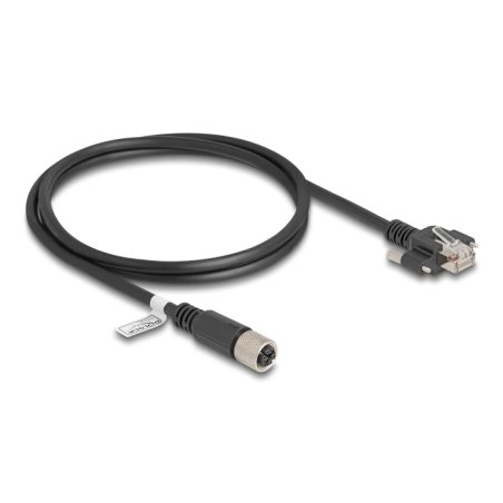 Delock M12 Kabel X-kodiert 8 Pin Buchse zu RJ45 Stecker mit Schrauben Cat.6A S/FTP 1 m schwarz