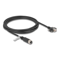 DeLOCK Câble M12 codé-A, 8 broches femelle vers RJ45 mâle avec vis Cat.5e FTP, 3 m, noir