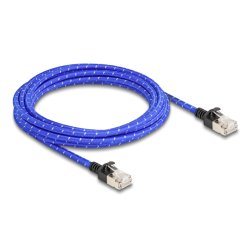 Delock RJ45 Netzwerkkabel mit Geflechtmantel Cat.6A U/FTP Slim 3 m blau