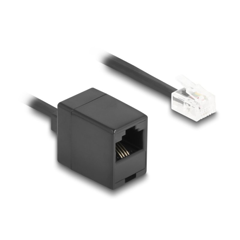 Delock Telefonkabel / Spiralkabel RJ11 Stecker zu RJ45 Buchse schwarz 3 m