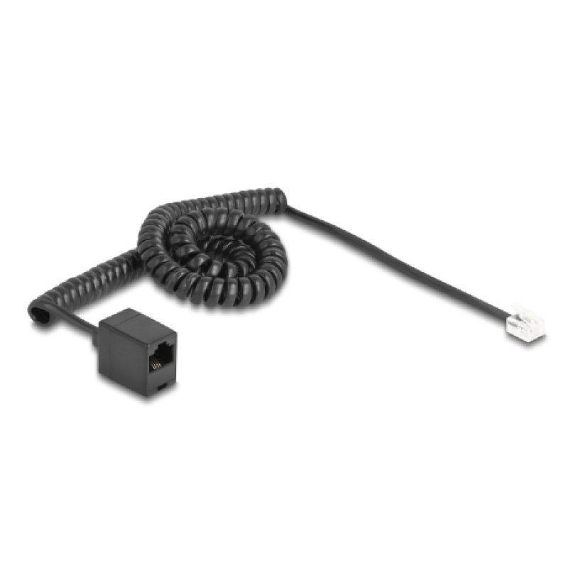 Delock Telefonkabel / Spiralkabel RJ11 Stecker zu RJ45 Buchse schwarz 3 m