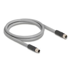 Delock M12 Kabel L-kodiert 5 Pin Stecker zu Buchse PUR schleppkettentauglich 1 m grau