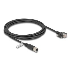 Delock M12 Kabel D-kodiert 4 Pin Buchse zu RJ45 Stecker mit Schrauben Cat.5e FTP 3 m schwarz