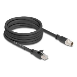 Delock M12 Kabel X-kodiert 8 Pin Stecker zu RJ45 Stecker Cat.5e S/FTP flexibel 5 m schwarz