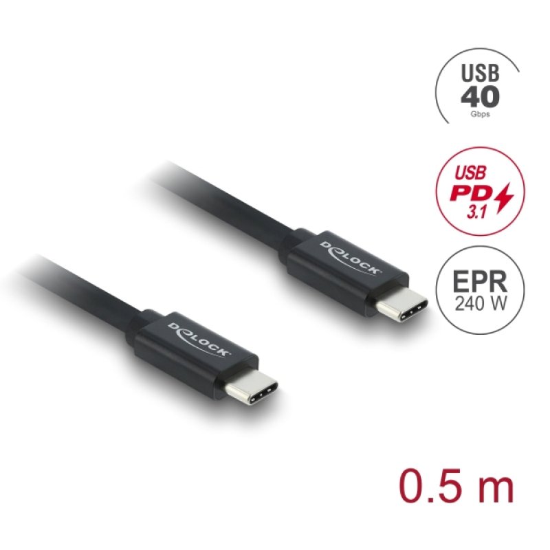 DeLOCK 81705 câble USB USB4 Gen 3x2 0,5 m USB C Noir