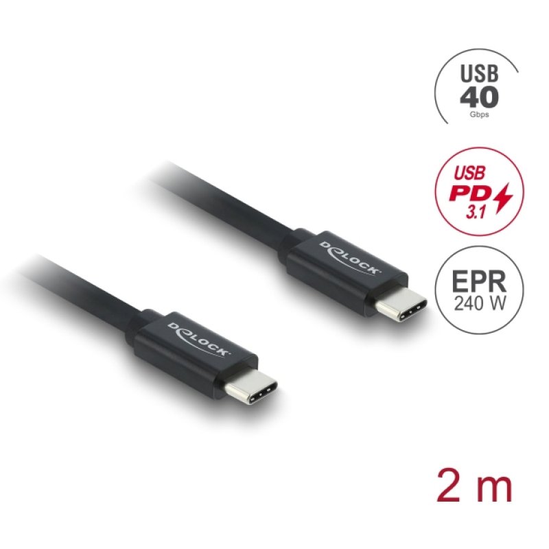 DeLOCK Coaxial USB 40 Gbps cable USB PD 3.1 240 W 2 m