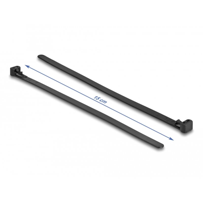 DeLOCK Réutilisables et résistants à la chaleur, L 200 x l 7,5 mm, 100 serre-câbles noirs