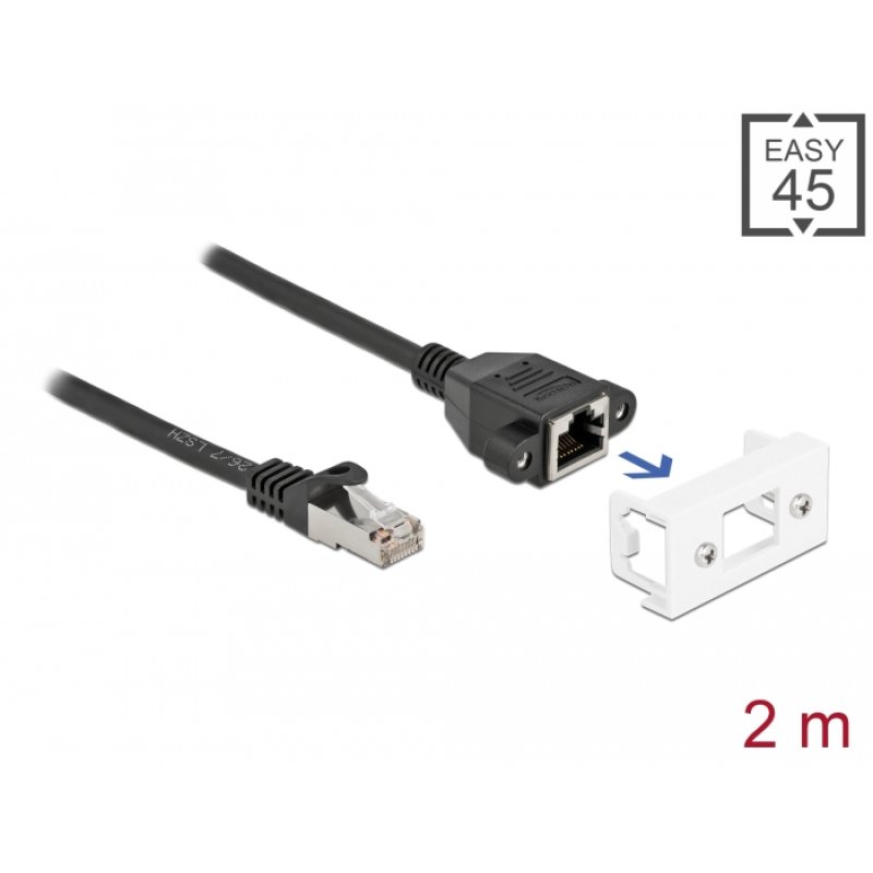 DeLOCK Câble de rallonge de réseau pour module Easy 45 S/FTP RJ45 mâle à RJ45 femelle Cat.6A, 2 m, noir