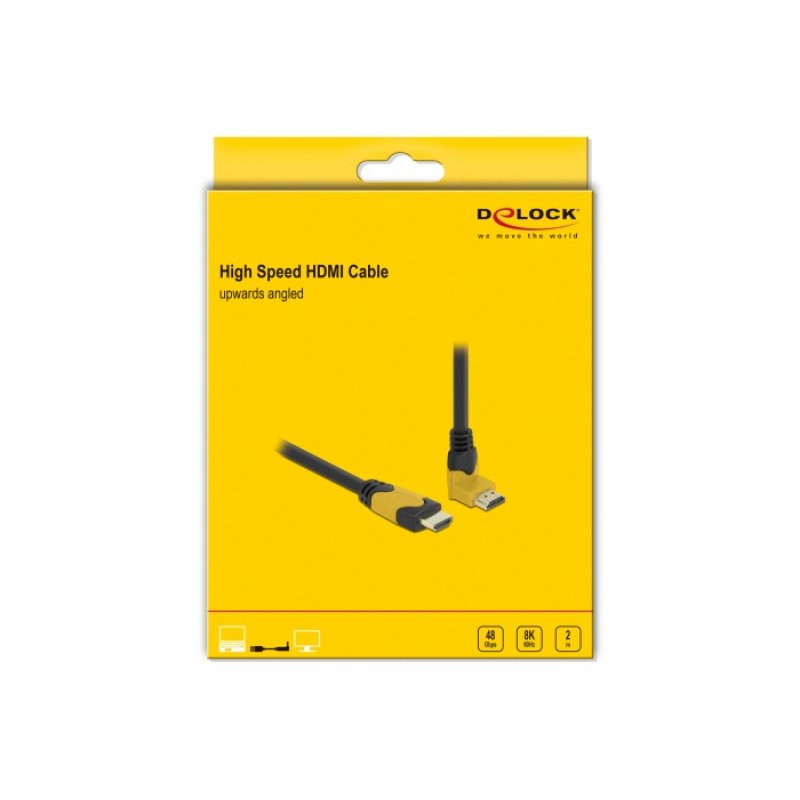 DeLOCK Câble High Speed HDMI mâle droit à mâle angulé de 90° vers le haut 48 Gbps 8K 60 Hz 2 m