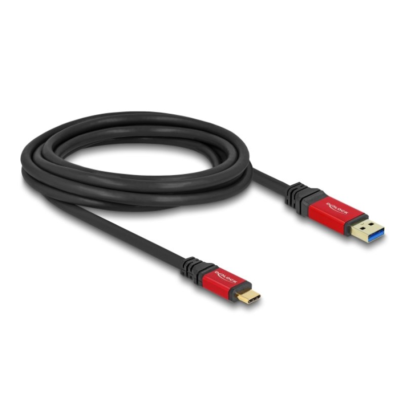 DeLOCK USB 10 Gbps Câble USB Type-A mâle vers USB Type-C mâle 3 m métal rouge