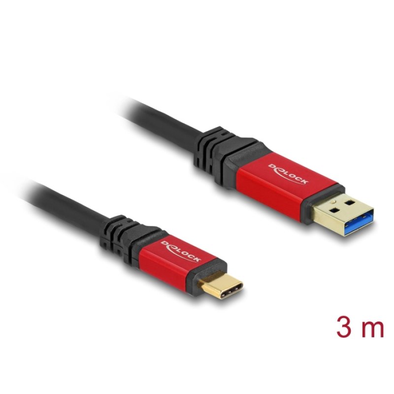 DeLOCK USB 10 Gbps Câble USB Type-A mâle vers USB Type-C mâle 3 m métal rouge