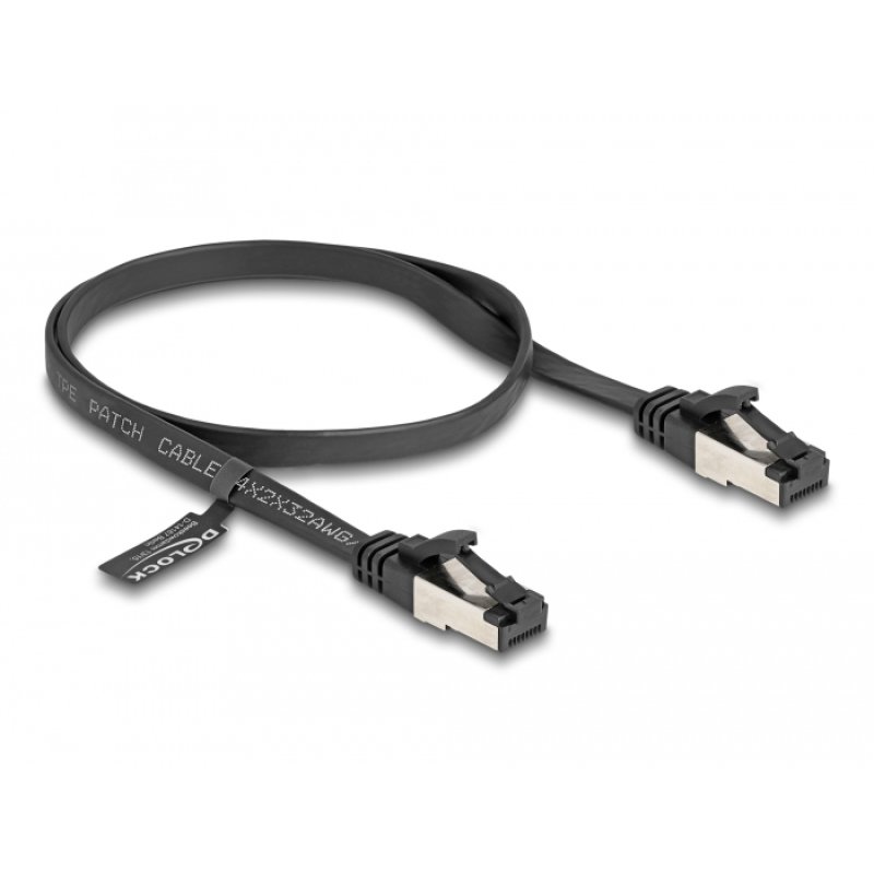 DeLOCK RJ45 Flat Patch Cable plug to plug Cat.8.1 flexible 0.5 m black