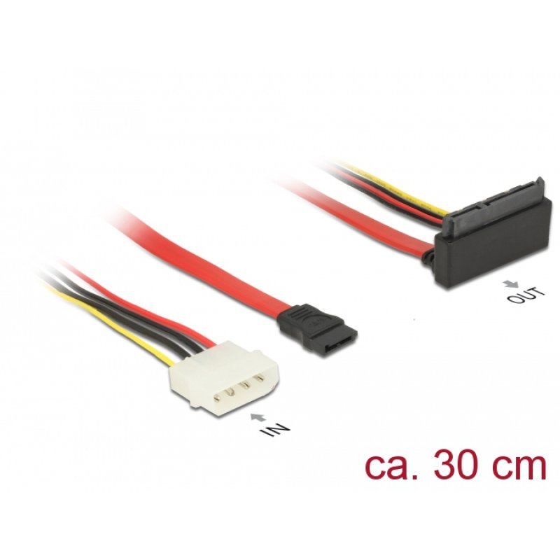 DeLOCK 85514 SATA cable 0.3 m 1 x Molex 4 pin 1 x SATA 22 pin, 1 x SATA 7 pin Multicolour