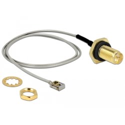 Delock Antennenkabel RP-SMA Buchse zum Einbau zu I-PEX Inc., MHF® I LK Stecker 1.13 35 cm Gewindelänge 10 mm