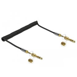 Delock Spiralkabel 3,5 mm 3 Pin Klinkenstecker zu Klinkenstecker mit Schraubadapter 2 m