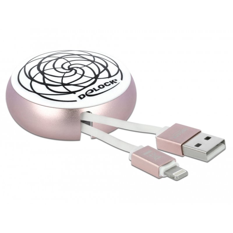 DeLOCK USB 2.0 Retractable Cable Type-A to Lightning™ 8 pin white / pale pink