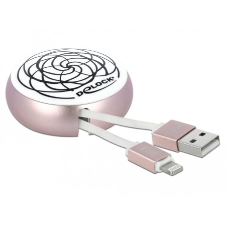 DeLOCK USB 2.0 Retractable Cable Type-A to Lightning™ 8 pin white / pale pink