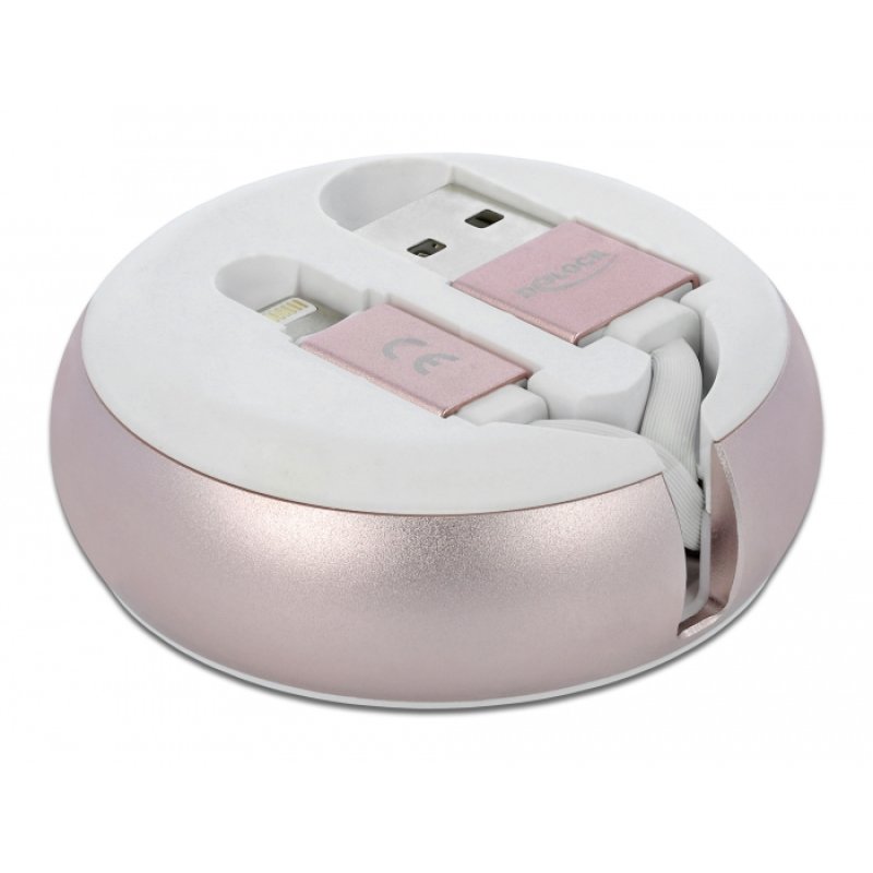 DeLOCK USB 2.0 Retractable Cable Type-A to Lightning™ 8 pin white / pale pink