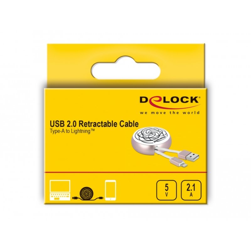Delock USB Aufrollkabel Typ-A zu Lightning™ weiß / rosé
