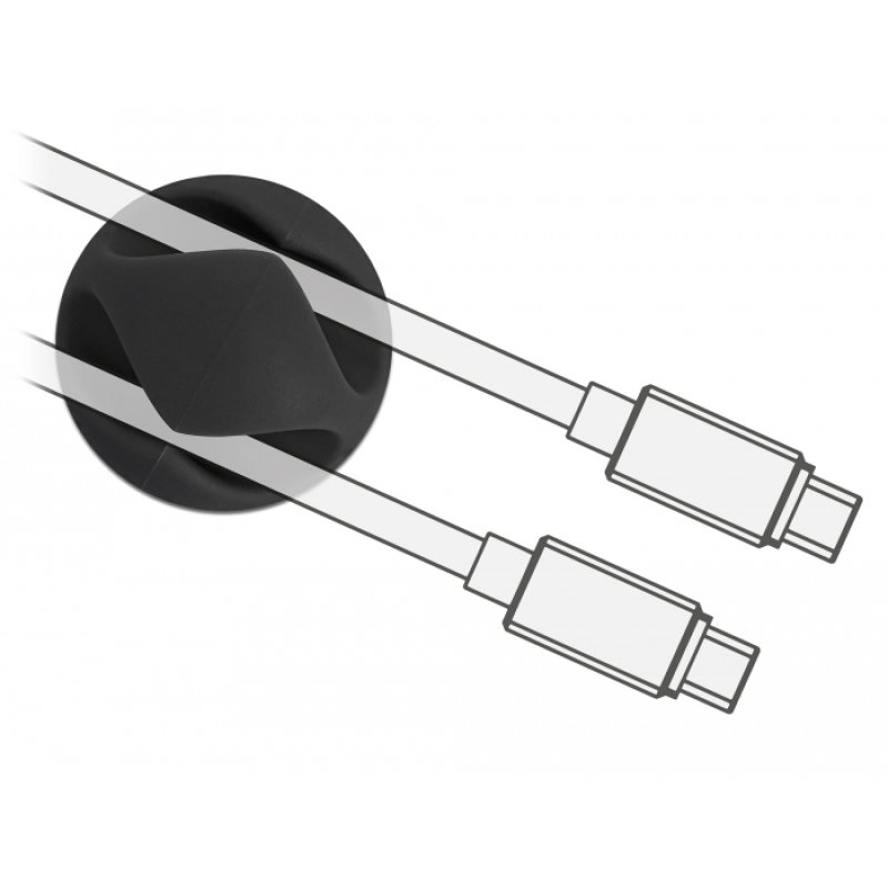 DeLOCK Set de 6 porte-câbles avec 2 prises de rétention noir