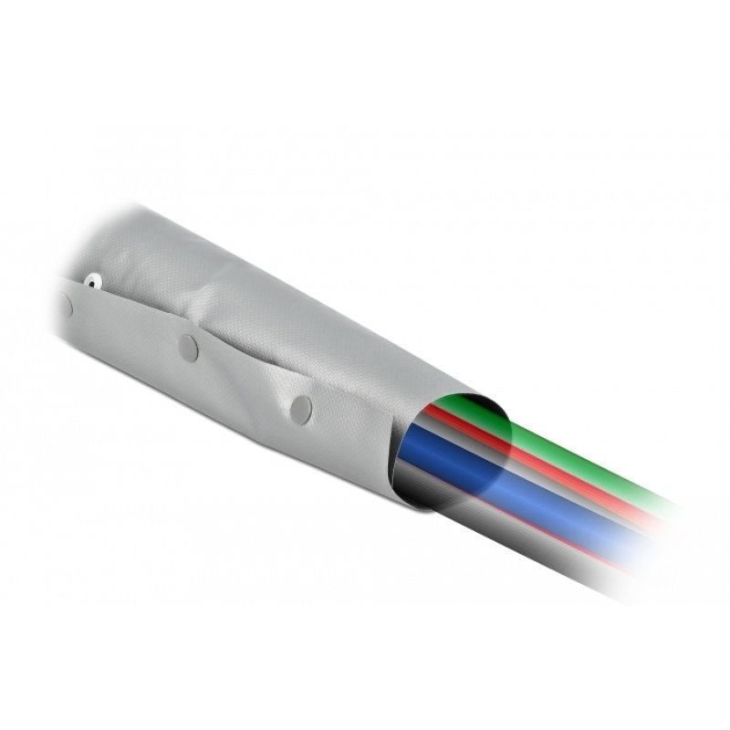 Delock Kabelschutzschlauch mit Knopfverschluss hitzebeständig 2 m x 50 mm grau / schwarz
