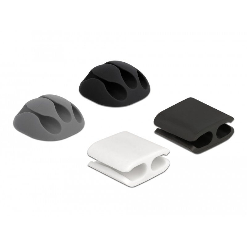 DeLOCK 18394 cable organizer Desk/Wall Cable holder Black, Grey, White 4 pc(s)