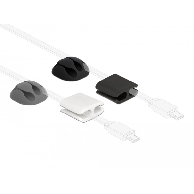 DeLOCK 18394 cable organizer Desk/Wall Cable holder Black, Grey, White 4 pc(s)