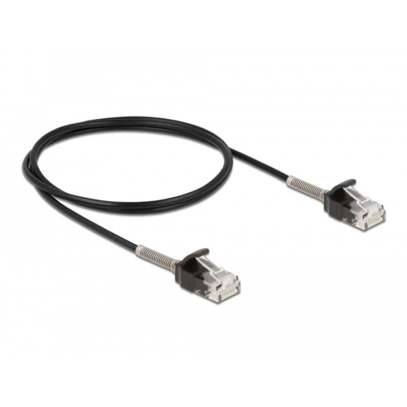 Delock Kabel RJ45 Stecker zu RJ45 Stecker mit Knickschutz Cat.6A 1 m schwarz