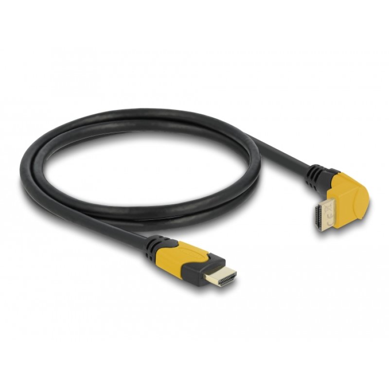 Delock High Speed HDMI Kabel Stecker gerade zu Stecker 90° oben gewinkelt 48 Gbps 8K 60 Hz 1 m