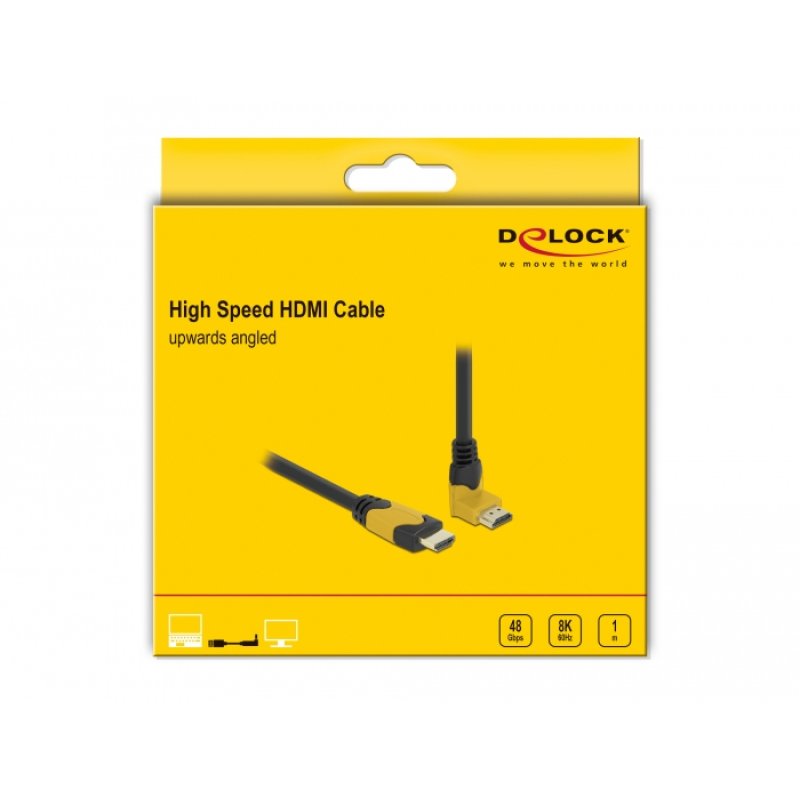 DeLOCK High Speed HDMI cable male straight to male 90° upwards angled 48 Gbps 8K 60 Hz 1 m