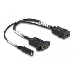 DeLOCK Câble HDMI 4K 60 Hz avec alimentation DC 2,1 x 5,5 mm, panneau de montage 0,30 m