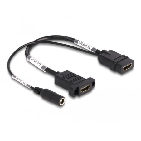 Delock HDMI Kabel 4K 60 Hz mit DC Einspeisung 2,1 x 5,5 mm 0,30 m zum Einbau
