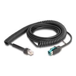 DeLOCK Câble spiralé RJ50 mâle à PoweredUSB mâle, 12 V, 3 m, noir