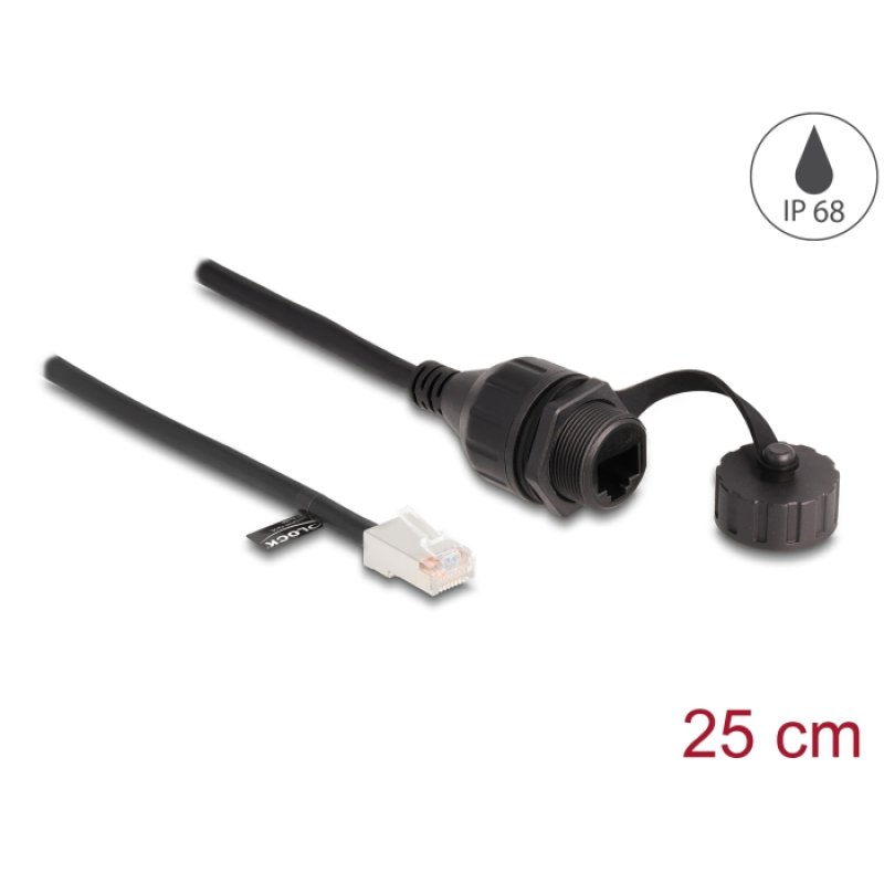 DeLOCK Câble RJ45 mâle à RJ45 femelle pour intégration avec un capuchon Cat.5e FTP IP68 étanche à l’eau et à