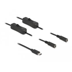 Delock Kabel USB Type-C™ Stecker zu 2 x DC 5,5 x 2,1 mm Buchse mit Schalter 1 m