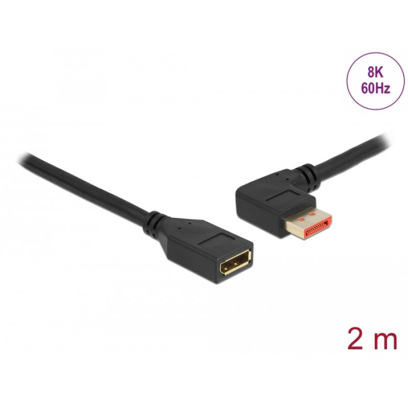 Delock DisplayPort Verlängerungskabel Stecker 90° links gewinkelt zu Buchse 8K 60 Hz 2 m