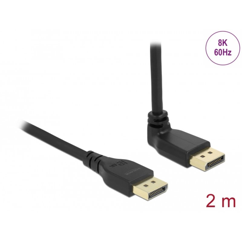 Delock DisplayPort Kabel Stecker gerade zu Stecker 90° oben gewinkelt 8K 60 Hz 2 m ohne Einrastfunktion
