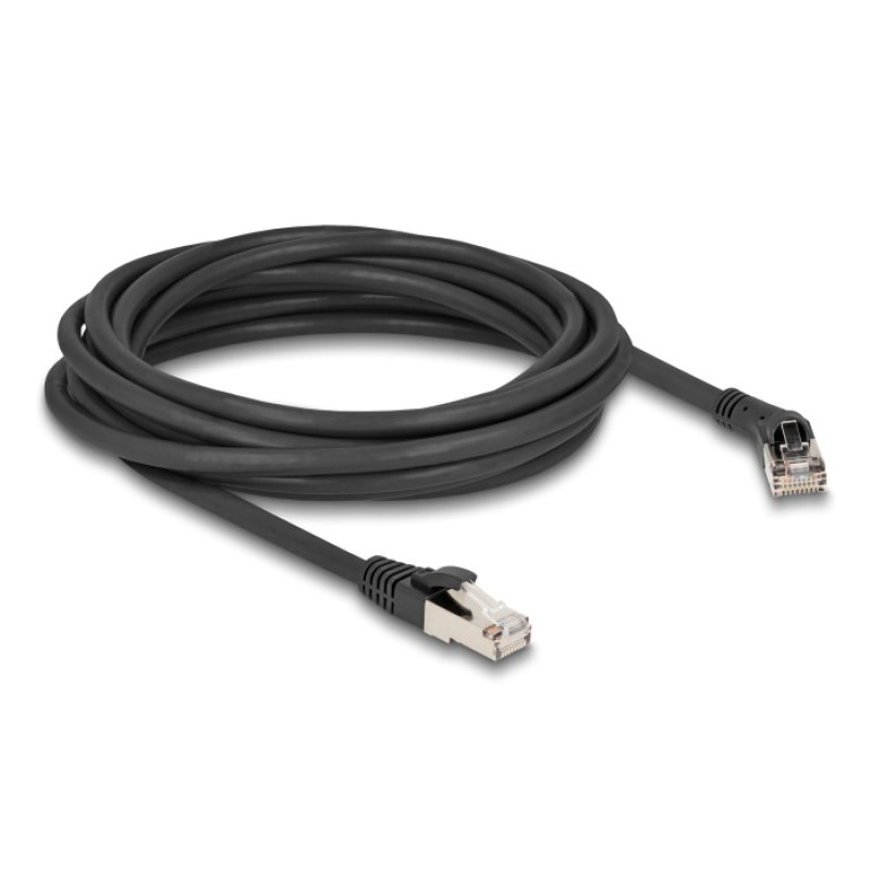 DeLOCK RJ45 Network Cable Cat.8.1 S/FTP plug 45° right angled to plug straight up to 40 Gbps 5 m black