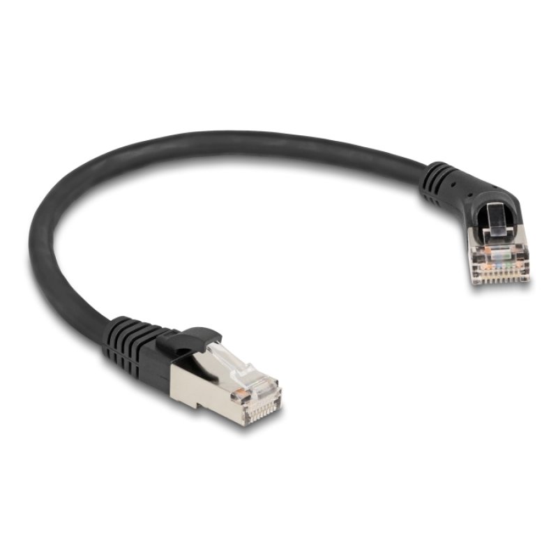 DeLOCK Câble de réseau RJ45, Cat.6A S/FTP mâle, angulé à 45° à droite à mâle droit, 0,25 m, noir