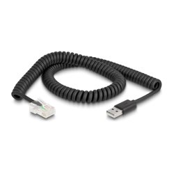 DeLOCK Câble spiralé RJ50 à scanner de codes-barres USB 2.0 Type-A, 2 m