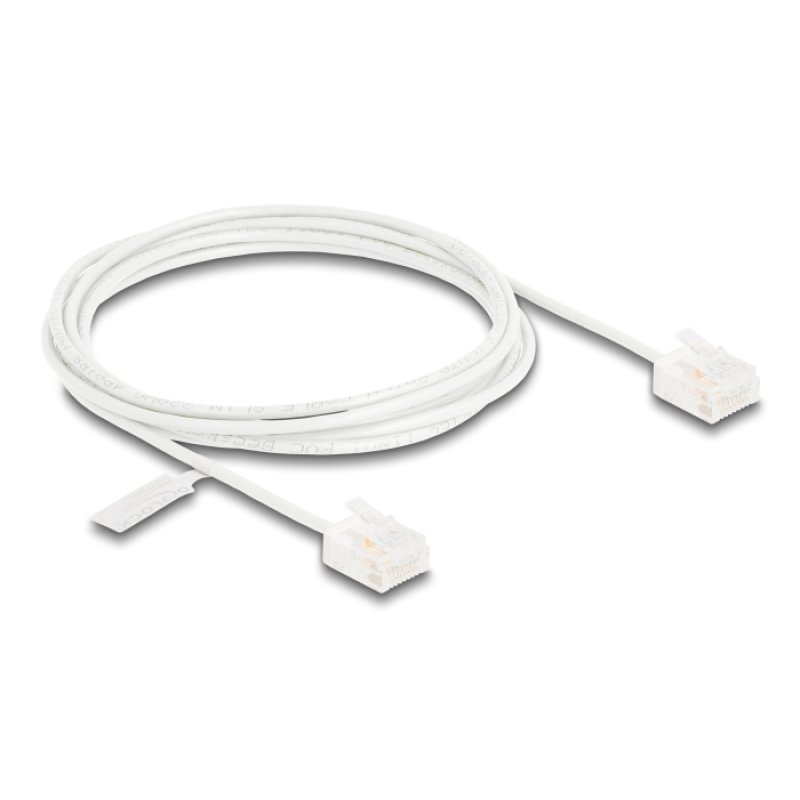 DeLOCK Câble de réseau RJ45 Cat.6 UTP Ultra Slim, 2 m, blanc, avec fiches courtes