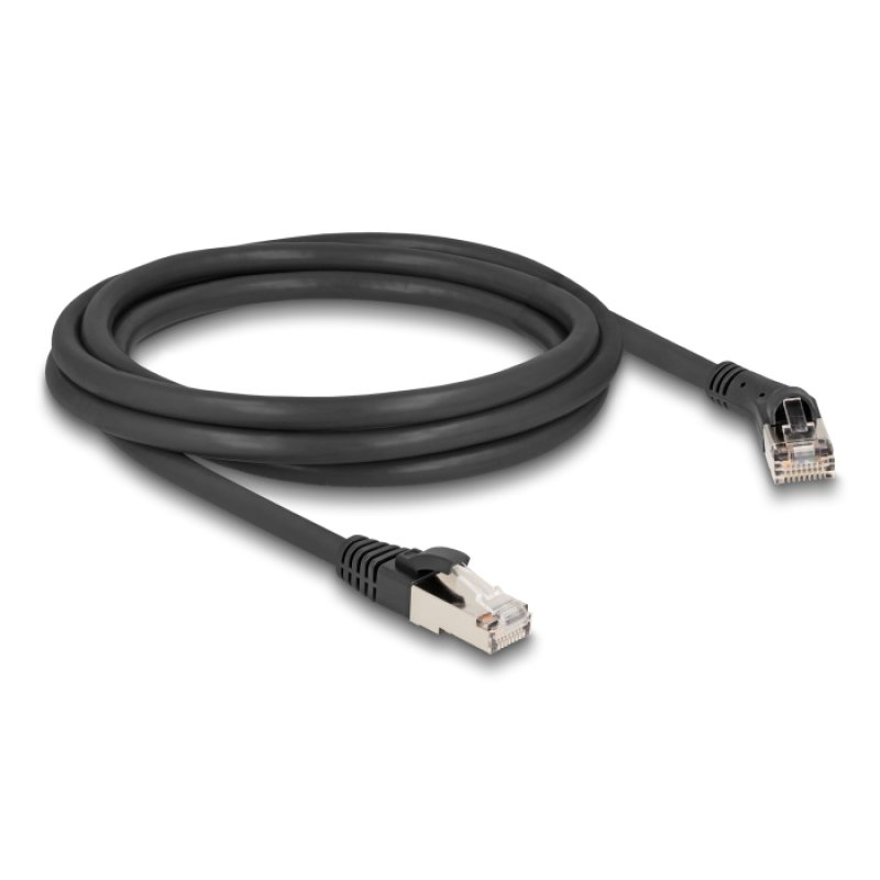 DeLOCK RJ45 Network Cable Cat.8.1 S/FTP plug 45° right angled to plug straight up to 40 Gbps 2 m black