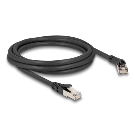 DeLOCK RJ45 Network Cable Cat.8.1 S/FTP plug 45° right angled to plug straight up to 40 Gbps 2 m black