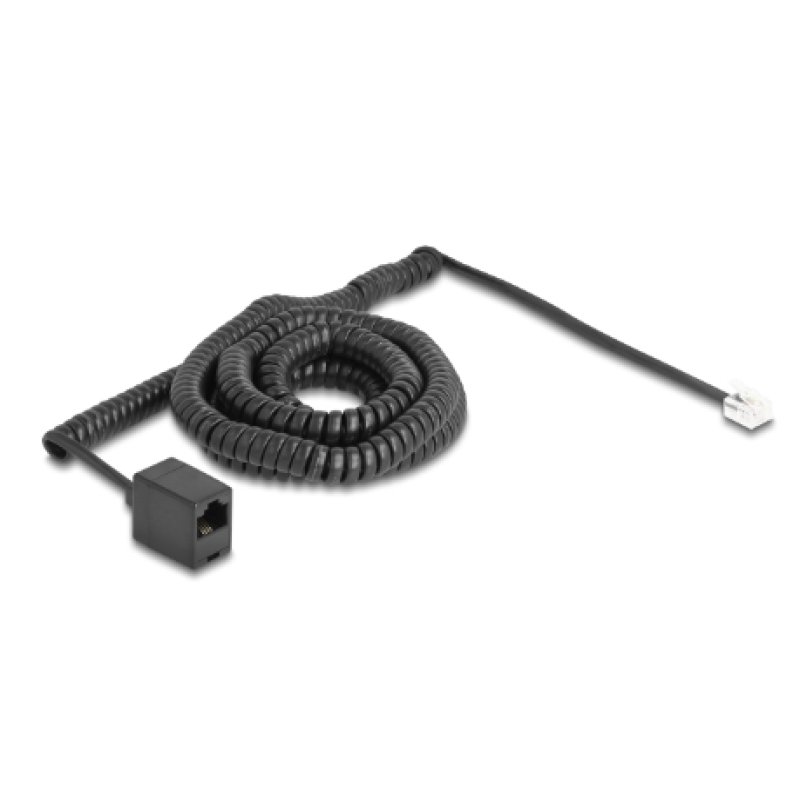 Delock Telefonkabel / Spiralkabel RJ11 Stecker zu RJ45 Buchse schwarz 10 m