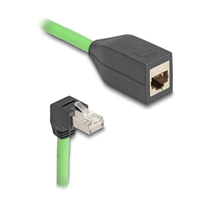 Delock RJ45 Netzwerk Verlängerungskabel Cat.6A Stecker unten gewinkelt zu Buchse SF/UTP schleppkettentauglich PUR