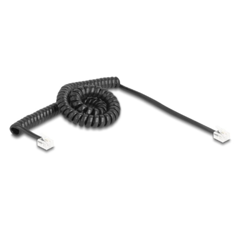 Delock Telefonkabel / Spiralkabel RJ11 Stecker zu RJ11 Stecker schwarz 3 m