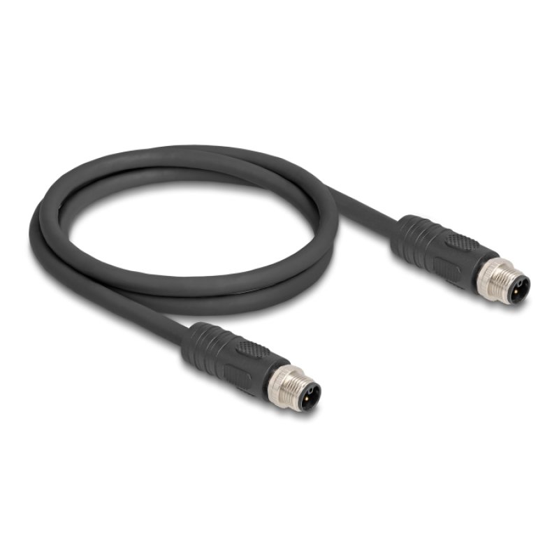 Delock M12 Kabel L-kodiert 4 Pin Stecker zu Stecker PUR schleppkettentauglich 1 m schwarz