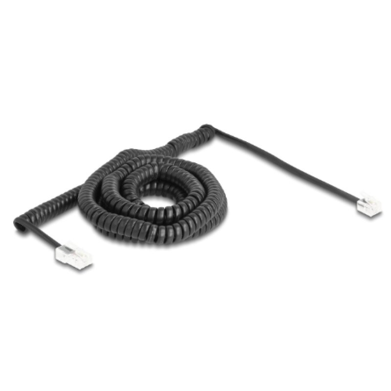 Delock Telefonkabel / Spiralkabel RJ11 Stecker zu RJ45 Stecker schwarz 10 m