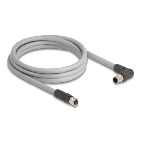 Delock M12 Kabel L-kodiert 5 Pin Stecker rechts gewinkelt zu Buchse gerade PUR schleppkettentauglich 1 m grau